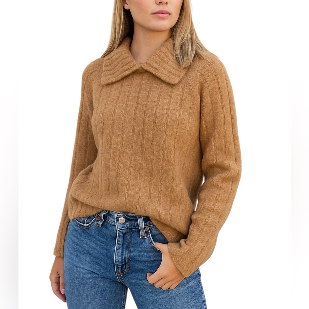 Lita By Ciara Tan Alpaca Wool Blend Collared Ribbed Sweater Size XL NWOT
